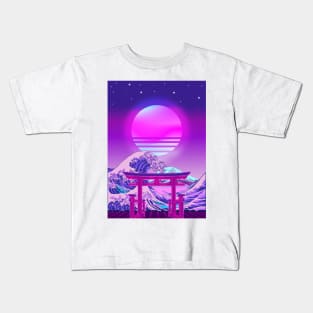 Great Wave off Kanagawa Torii Gate Synthwave Kids T-Shirt